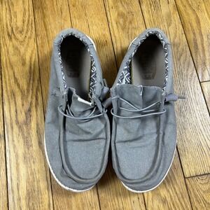 Hey Dude Wally Canvas Wide Light Grey Mens Loafers Shoes Size 12